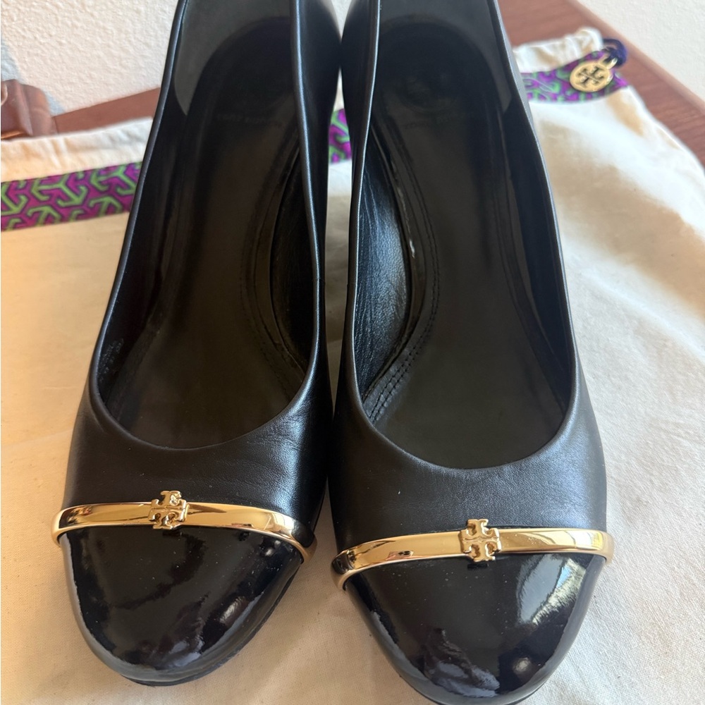 Tory Burch Black Heels with Gold Accent